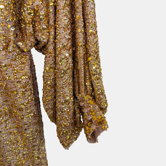 ASOS Modern Batwing Sleeve Midi Dress Sequin Gold Women Small Size 4 - Picture 3 of 16